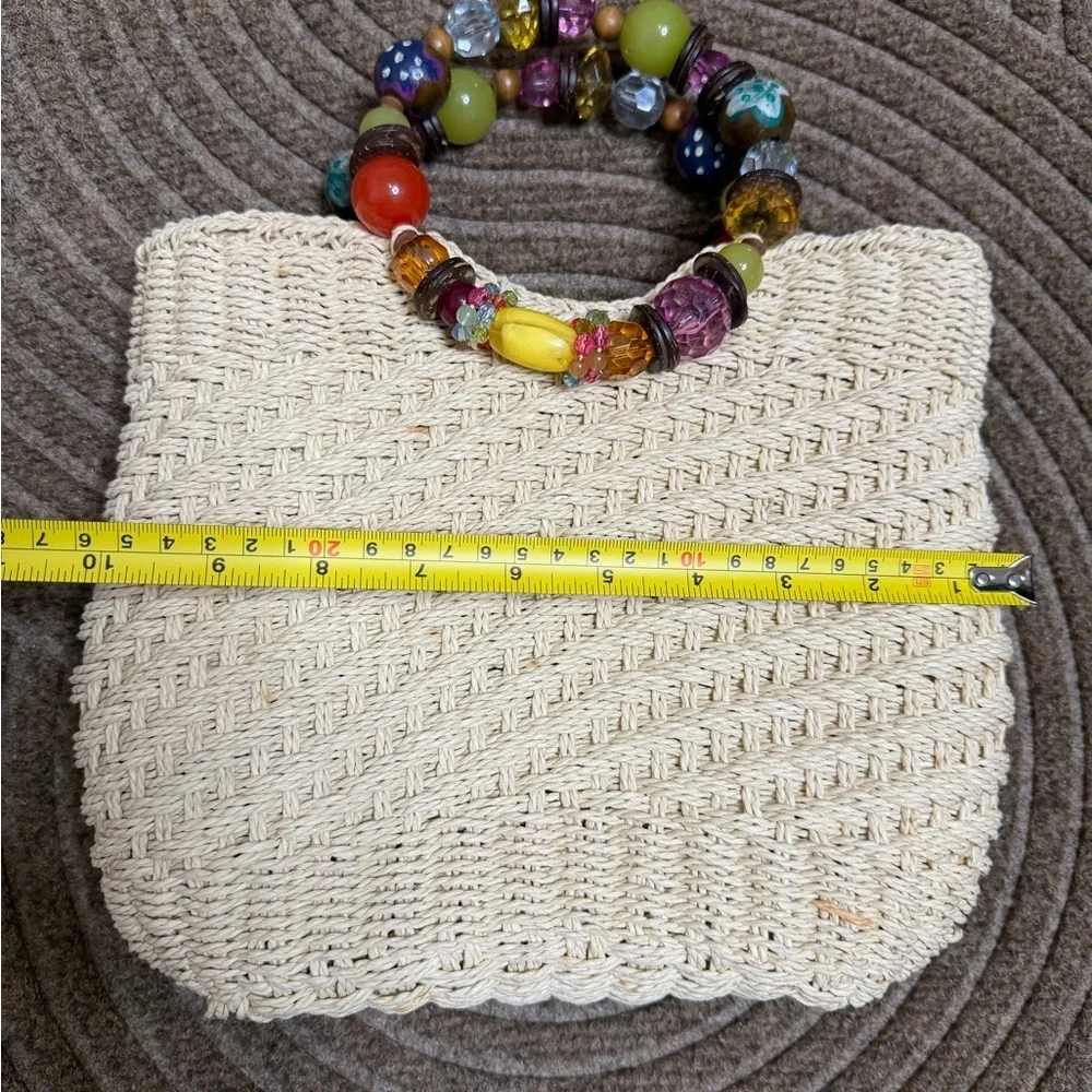 Cream Woven Clutch with Colorful Beaded Handle